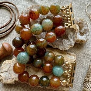 Multi-Tone Agate Beaded Apple Watch Band - Brown & Teal